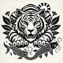mandala Tiger design tattoo Outline vector illustration t-shirt design, isolated on white background.