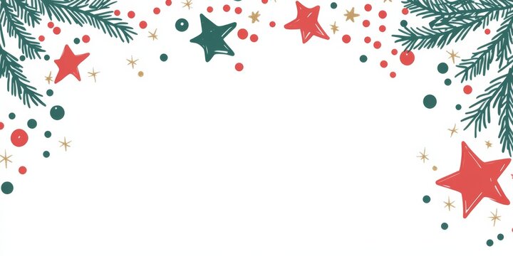 Stylish Christmas frame with green and red polka dots and stars on a white background