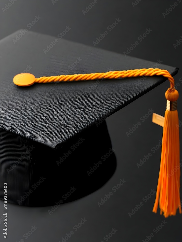 Poster minimal flat lay composition of a graduation cap and tassel with empty space on the right side for t