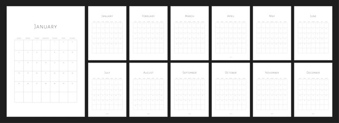 Calendar 2026, Calendar 2026 Sunday Start Minimalist Elegant Design Template Vector
