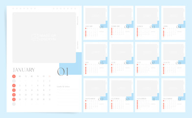 Calendar 2026, Calendar 2026 Sunday Start Pastel Blue Modern Design Template Vector, Modern Clean Editable Design Template Vector with Pace for Branding Image and Logo.
