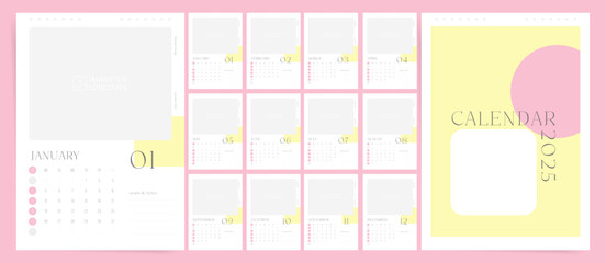 Calendar 2026, Calendar 2026 Sunday Start Pastel Modern Design Template Vector, Minimal Retro Boho design 12 monthly template vector for 2026.	