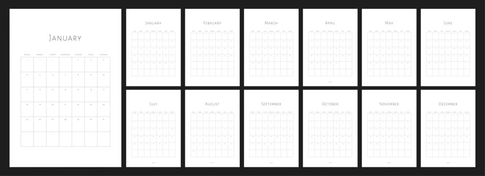 Calendar 2026, Calendar 2026 Sunday Start Minimalist Elegant Design Template Vector
