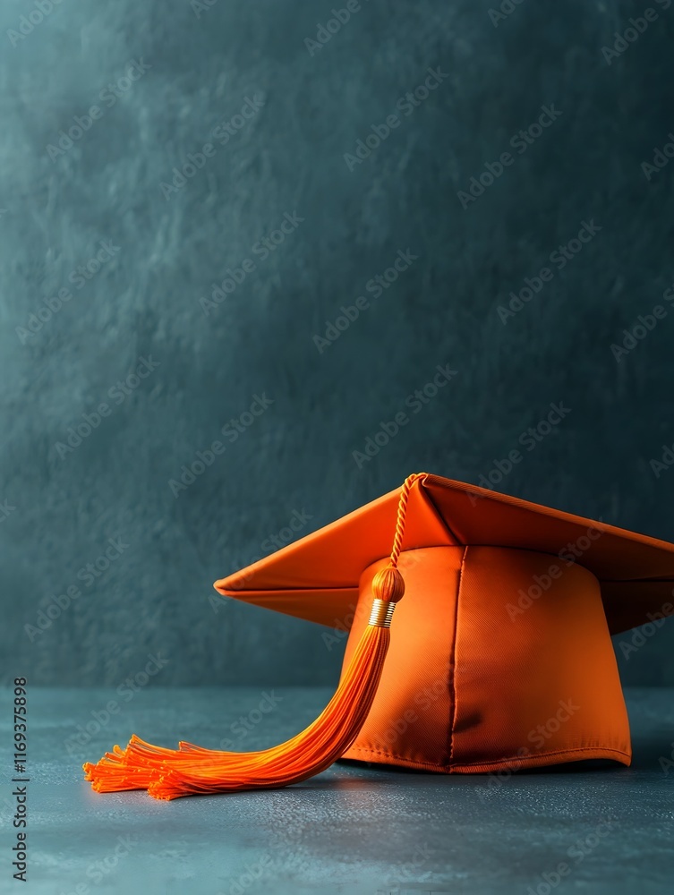 Poster swaying graduation cap with tassel floating in the air conceptual background with empty space for te