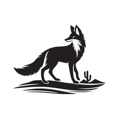 Desert fox silhouette vector art black color design and solid white background