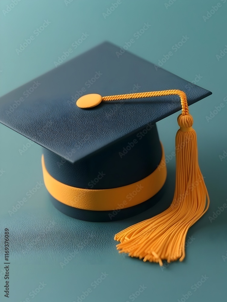Poster graduation cap and tassel with empty space on the right side perfect for adding text overlay diploma