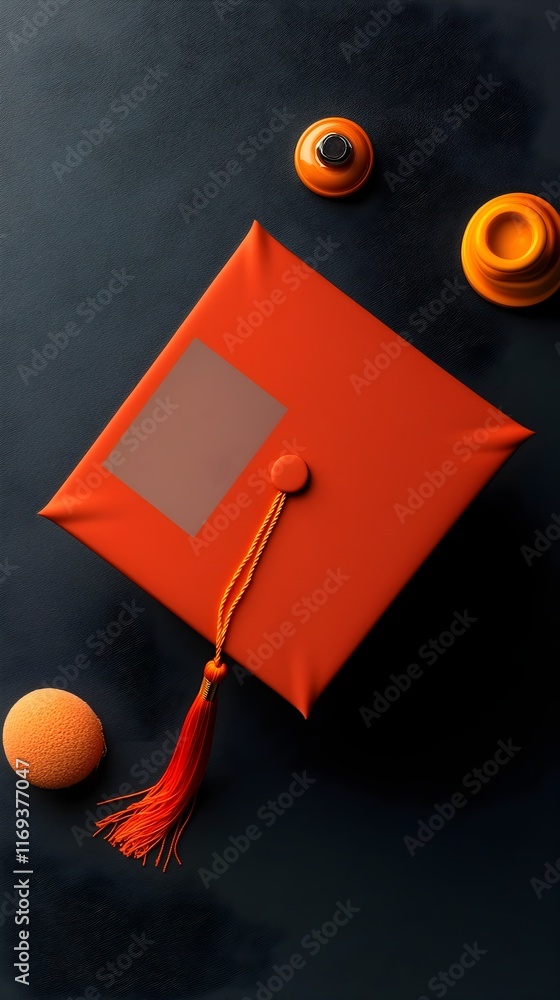 Poster a clean top down view of a classic graduation cap with empty space on the left side representing the
