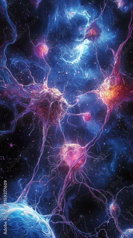 Poster cosmic sparks ignite deep space abstract art celestial environment vibrant view neural connections c