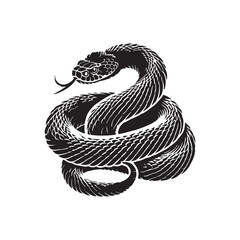 Obraz premium Rattlesnake coiled up silhouette vector art black color design and solid white background