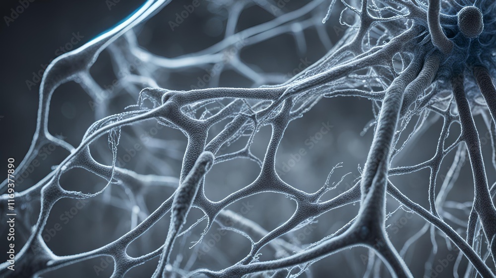 Poster intricate neural network - detailed view of neurons and synapses in a human brain