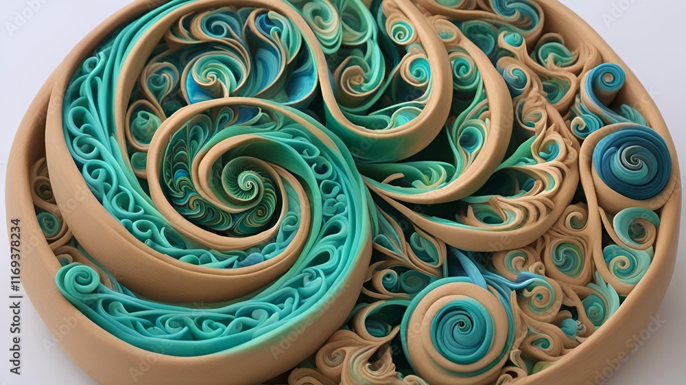 Poster intricate turquoise and beige swirls creating a mesmerizing abstract pattern