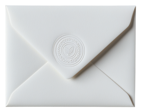 PNG A white envelope with a circular embossed seal, featuring a classic design.