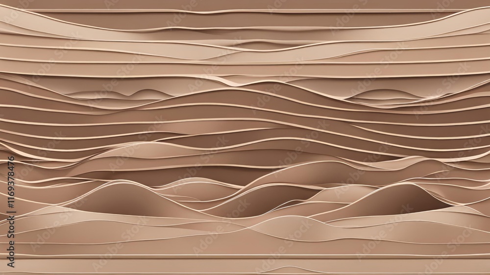 Aufkleber abstract layered waves of textured beige paper with a three-dimensional effect
