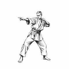 Karate Master in Action:  A dynamic illustration of a karate practitioner in a powerful stance, radiating focus and determination.