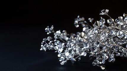 A delicate composition of silvery branches against a dark backdrop, showcasing nature's beauty.