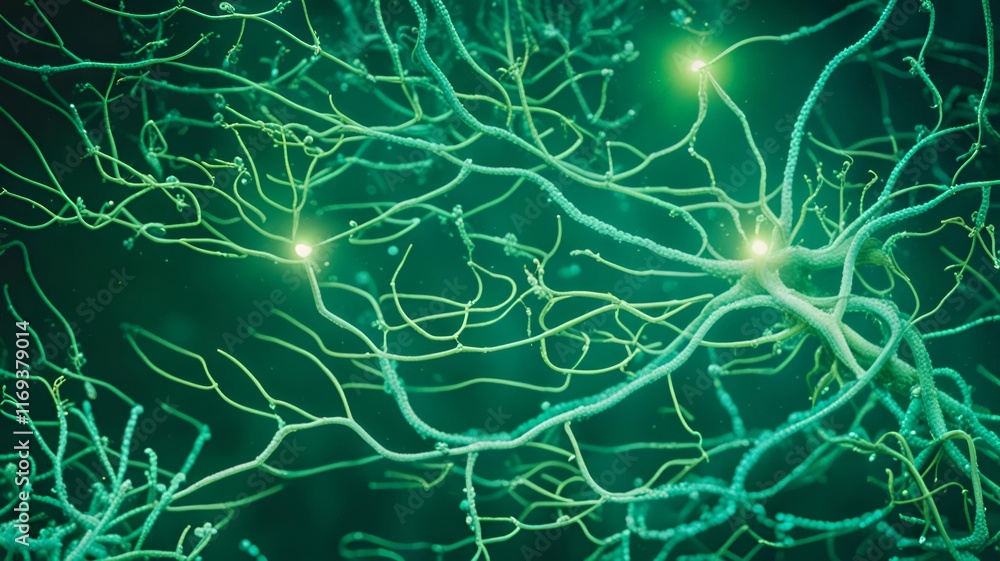 Poster glowing neural connections: abstract visualization of brain's intricate network