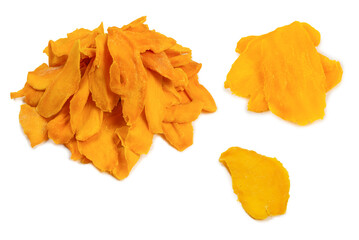 Naklejka premium Tasty sugar mango slices background. Top view.