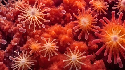 Vibrant coral polyps: detailed close-up of underwater marine life
