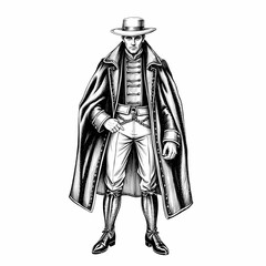 Obraz premium The Shadowy Gentleman: A dramatic illustration of a mysterious figure in a long coat and hat, standing in a contemplative pose.