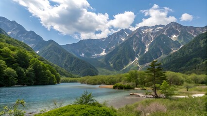 Fototapeta premium Great nature scenery in Slovenian Alps. Incredible summer landscape on Jasna lake. Triglav national park. Kranjska Gora, Slovenia. Mountain lake Jasna in