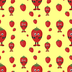cartoon strawberry on a beige background.pattern with berries