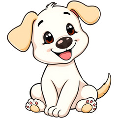 Fototapeta premium A cartoon-style puppy sitting with a wagging tail and a cheerful expression. png isolated background. transparent background.