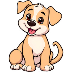 Fototapeta premium A cartoon-style puppy sitting with a wagging tail and a cheerful expression. png isolated background. transparent background.