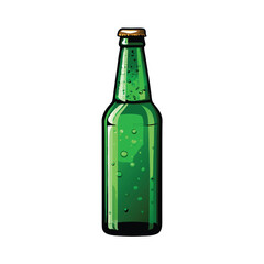 A classic green glass beer bottle with a minimalist design and a golden cap.