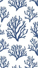 Nautical-inspired coral pattern design coastal decor textile art marine environment top-down view detailed aesthetics
