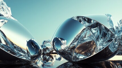 Stylish glassware filled with ice reflecting soft light.