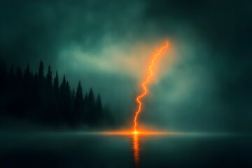 Fototapeta premium Dramatic lightning bolt piercing through a dark moody sky part of an intense storm system and powerful celestial disturbance