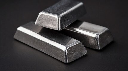 Three shiny metal bars stacked on a dark surface, symbolizing wealth and investment.