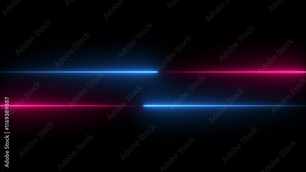 Aufkleber horizontal neon line left and right direction ,neon diagonal lines or glowing light stripes on a bla