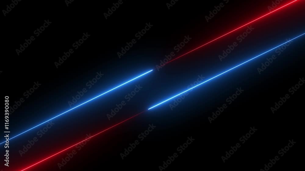 Aufkleber horizontal neon line left and right direction ,neon diagonal lines or glowing light stripes on a bla
