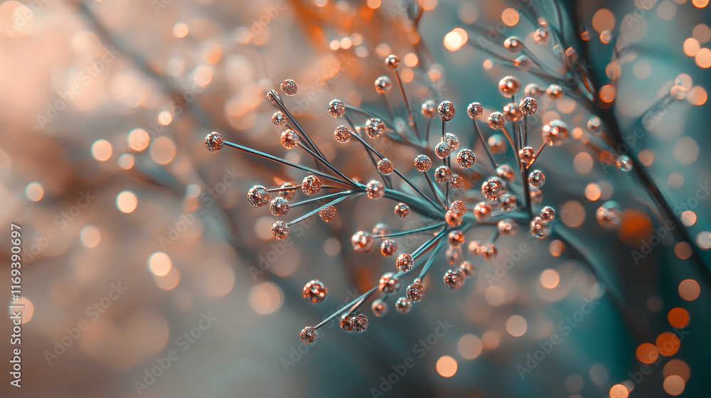 Poster soft bokeh sparkles in teal and orange indoors with subtle glow particle effects over a light mauve 