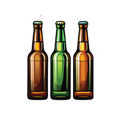 Three beer bottles in different colors standing in a row.