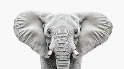 Fototapeta premium A striking black and white portrait of an elephant's face and large ears. Ideal for nature-themed designs posters or educational materials.