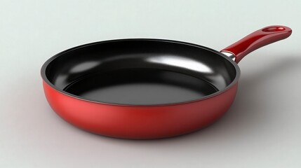 Modern Red Frying Pan with a Black Non-Stick Interior, Ideal for Cooking Various Dishes, Featuring a Comfortable Handle for Easy Grip and Maneuverability