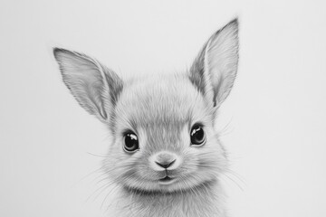 Pencil portrait of a baby rabbit with ears erect