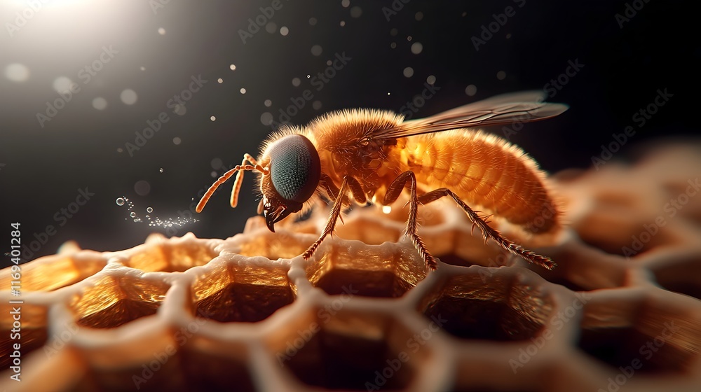 Poster cinematic close up of a microscopic swarm of intricate insect forms navigating a complex hive like s