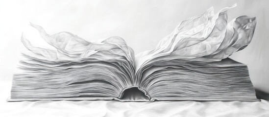 Open book with pages billowing like fabric.