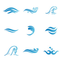 Water or wave collection blue color logo and icons flat sytle 