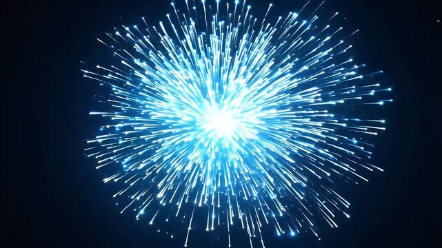 Stunning footage blue fireworks erupting night sky featuring glowing trails sparkling particles rendered ultra high definition resolution