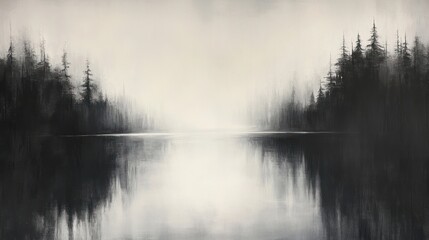 Fototapeta premium Monochromatic forest lake mirroring tranquil scene