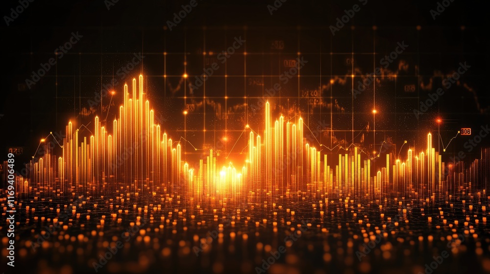 Poster abstract glowing forex chart with grid on dark backdrop. investment and finance concept. 3d renderin