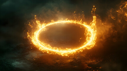 A glowing ring of fire floating in a dark and smoky atmosphere with soft embers