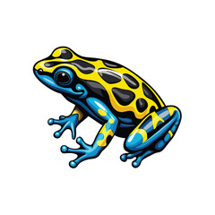 Vector illustration of a poison dart frog in side profile with a yellow and blue color scheme.