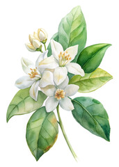 Obraz premium Watercolor floral illustration, white flowers, green leaves, botanical art, nature design, home decor, artistic print.