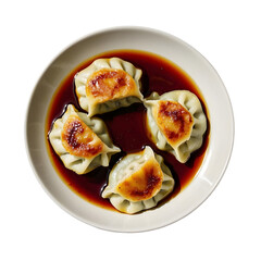 Gyzo Asian Pork Potstickers with Soy Sauce on transparent background
