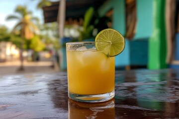 Vibrant Tropical Drink with Fresh Lime